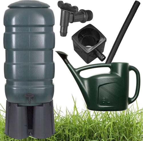 150L Garden Water Butt Kit with Stand, Tap & 6L Watering Can – Green