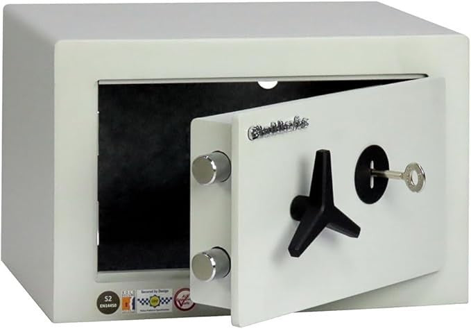 Silver Rated Key Lock Safe Cash Valuables Security Box Home Office