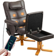 Massage Recliner Chair w/ Footstool Heat USB Storage Faux Leather Brown