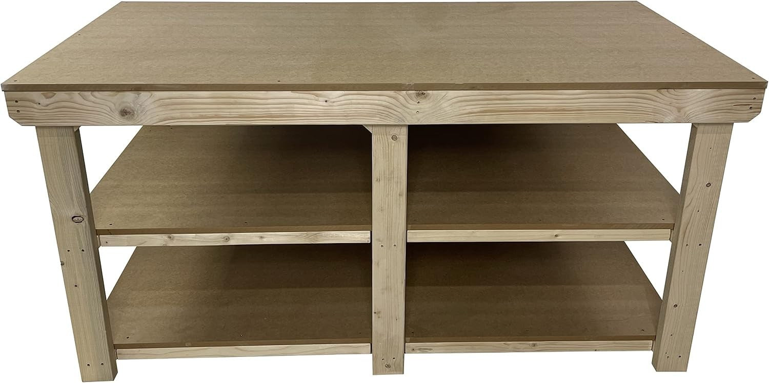 6ft Extra Wide Heavy Duty MDF Workbench with Double Shelf – 3ft Deep Table
