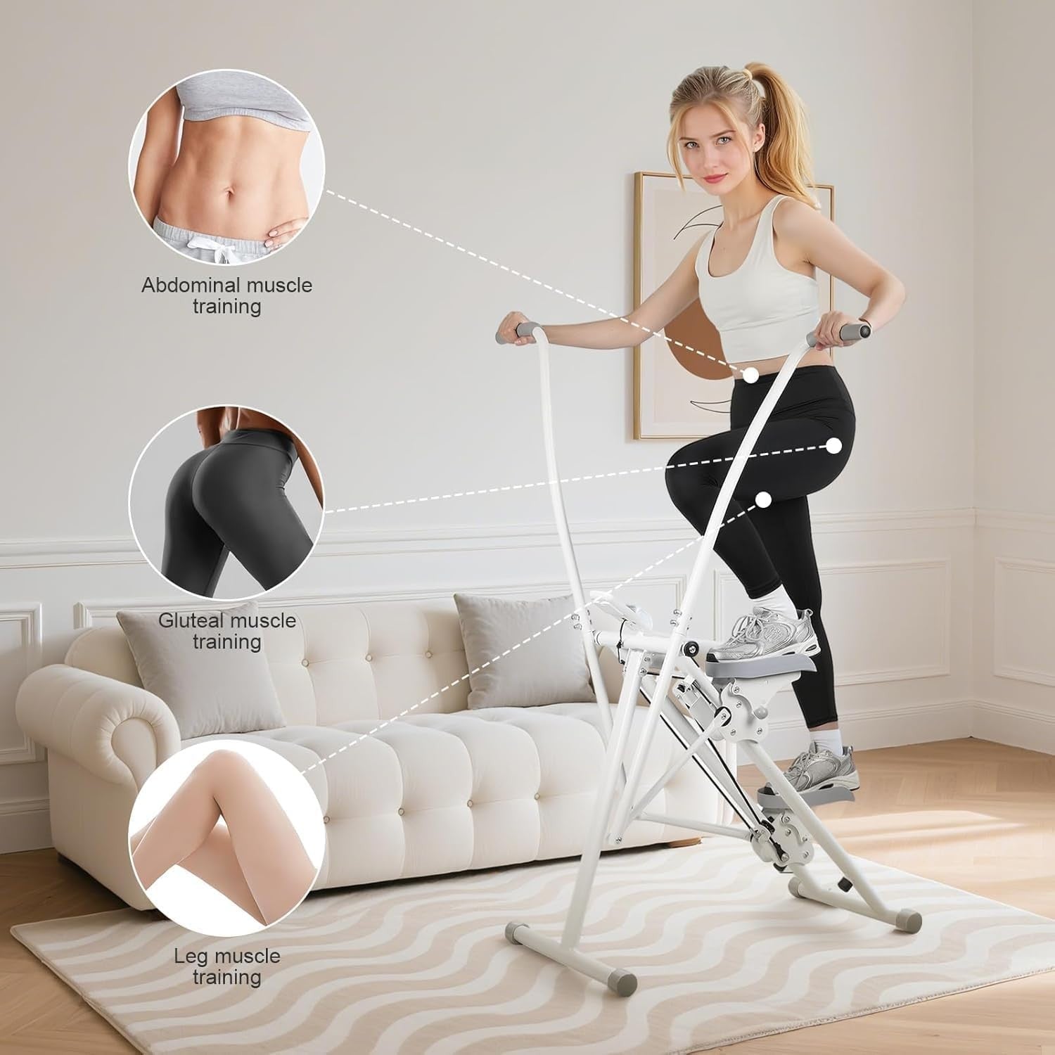Foldable Stair Stepper Climber Adjustable Pedals Handlebar LCD 120kg