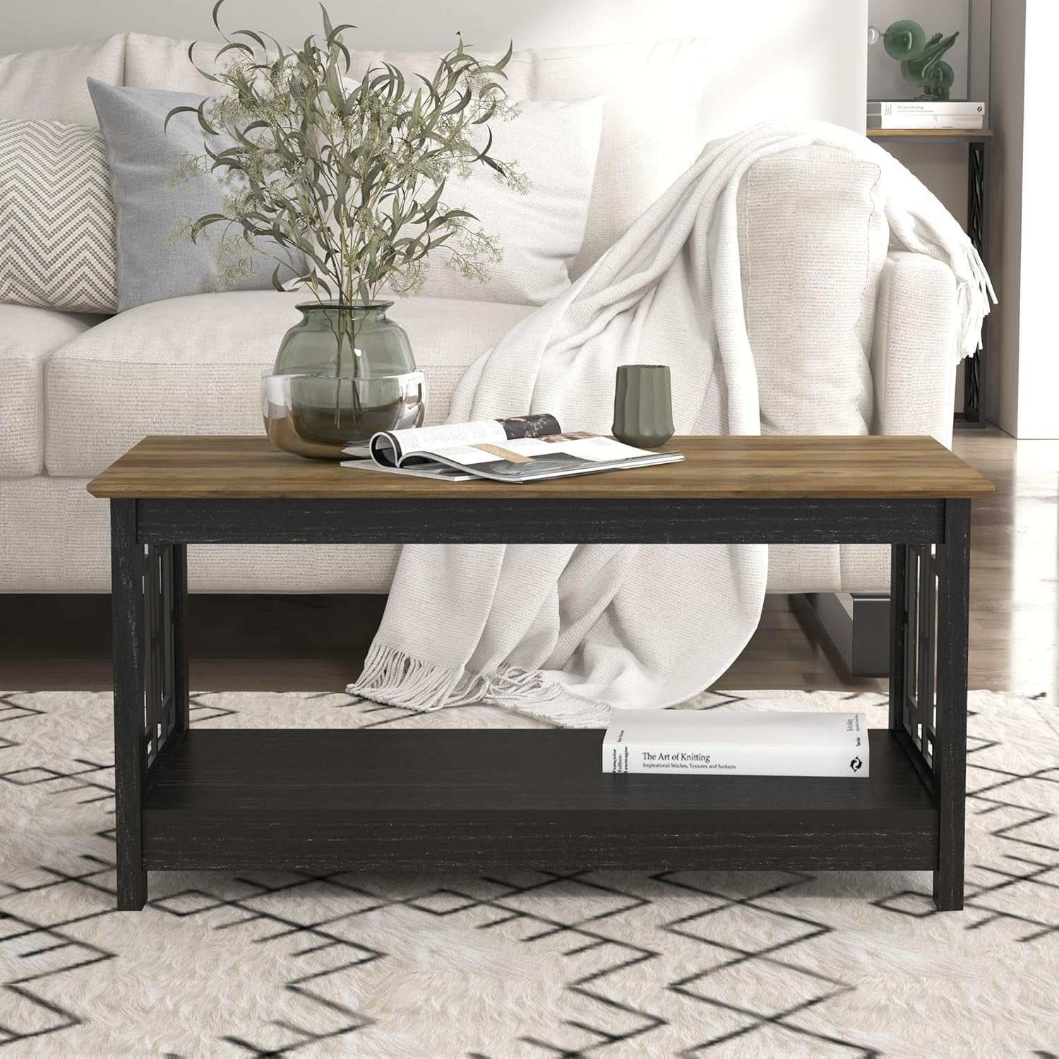 Modern Storage Coffee Table Black Oak Finish 90x50x44cm Space Saver