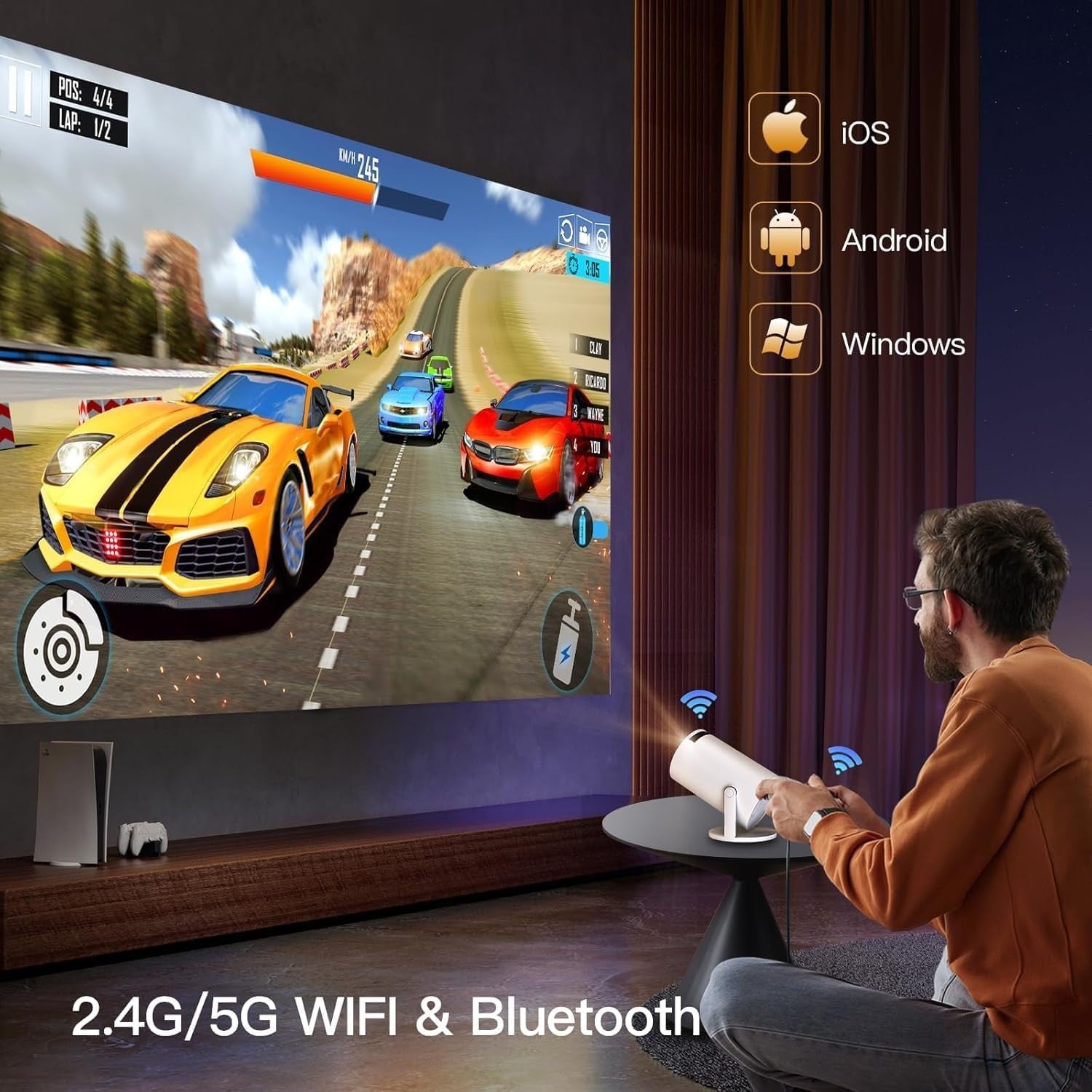 Android 11 Mini Projector WiFi Bluetooth 1080P 4K Support Portable