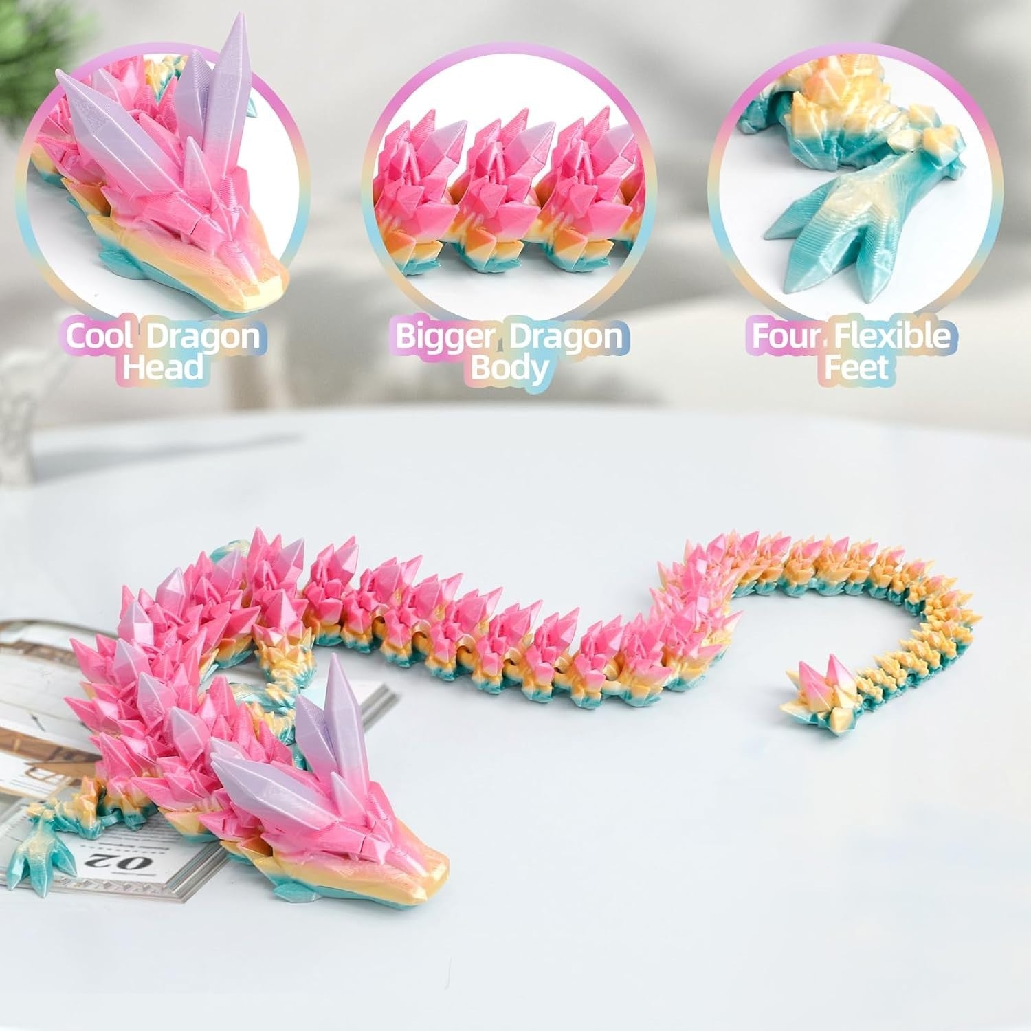 24in Articulated 3D Printed Dragon Fidget Toy Large Fantasy Decor