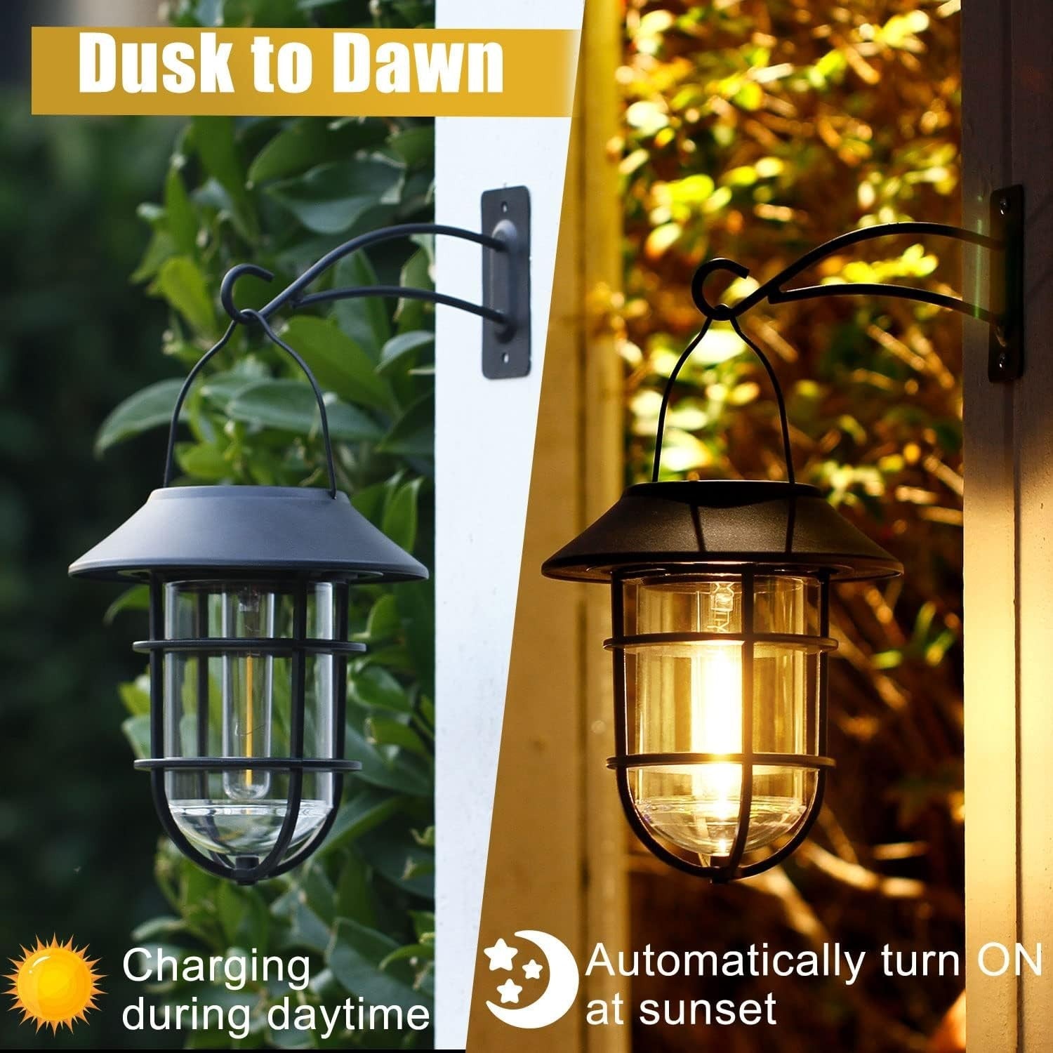 2 Pack Solar Wall Lanterns Outdoor Waterproof Black
