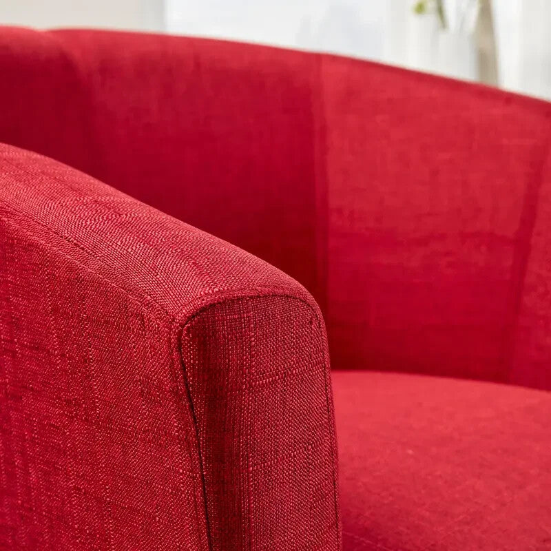 Red Fabric Tub Chair Armchair with Wood Legs Modern Living Room Accent
