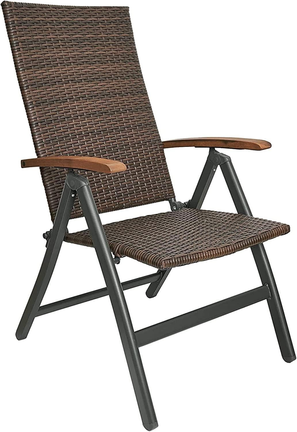 2x Folding Rattan Garden Chairs Reclining Aluminium Patio Balcony Outdoor