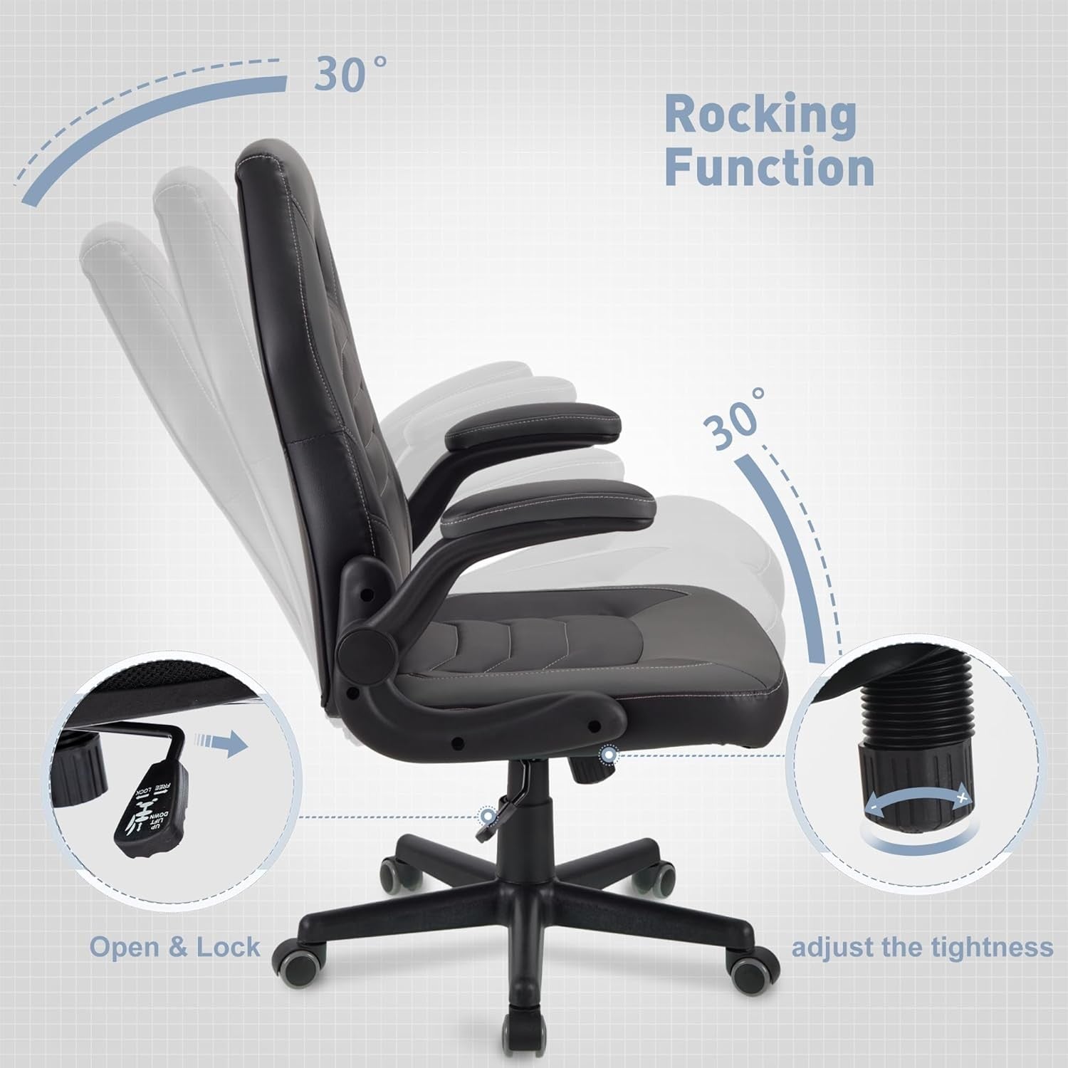 Ergonomic Gaming Chair Flip-Up Arms Faux Leather Swivel Black