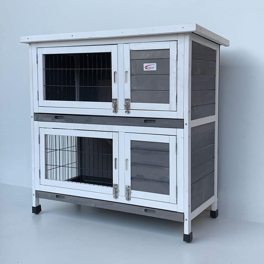 Double Decker Rabbit Hutch Outdoor Indoor Wooden Guinea Pig Cage on Legs