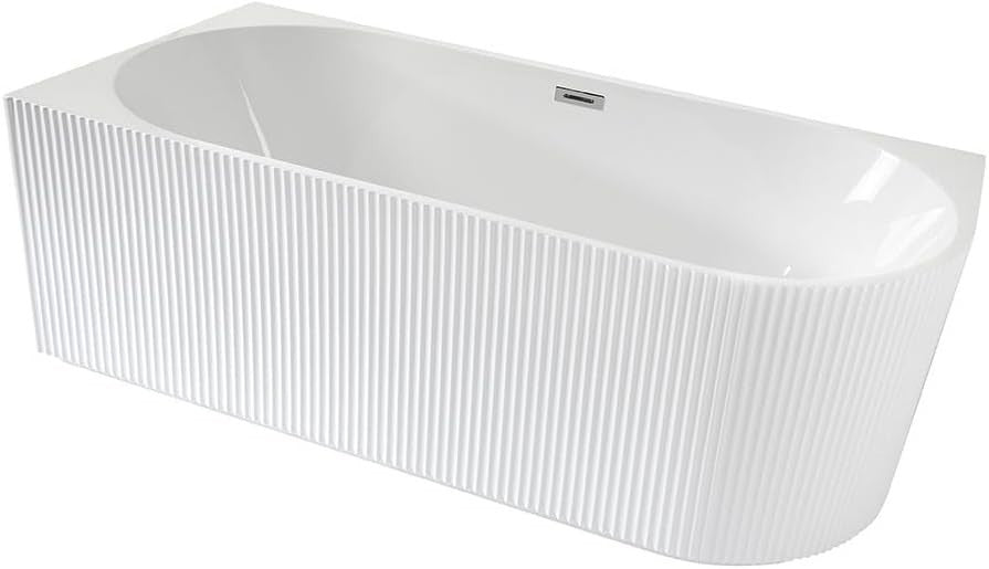 White Left Hand Fluted Corner Bath 1700x800mm Chrome Overflow