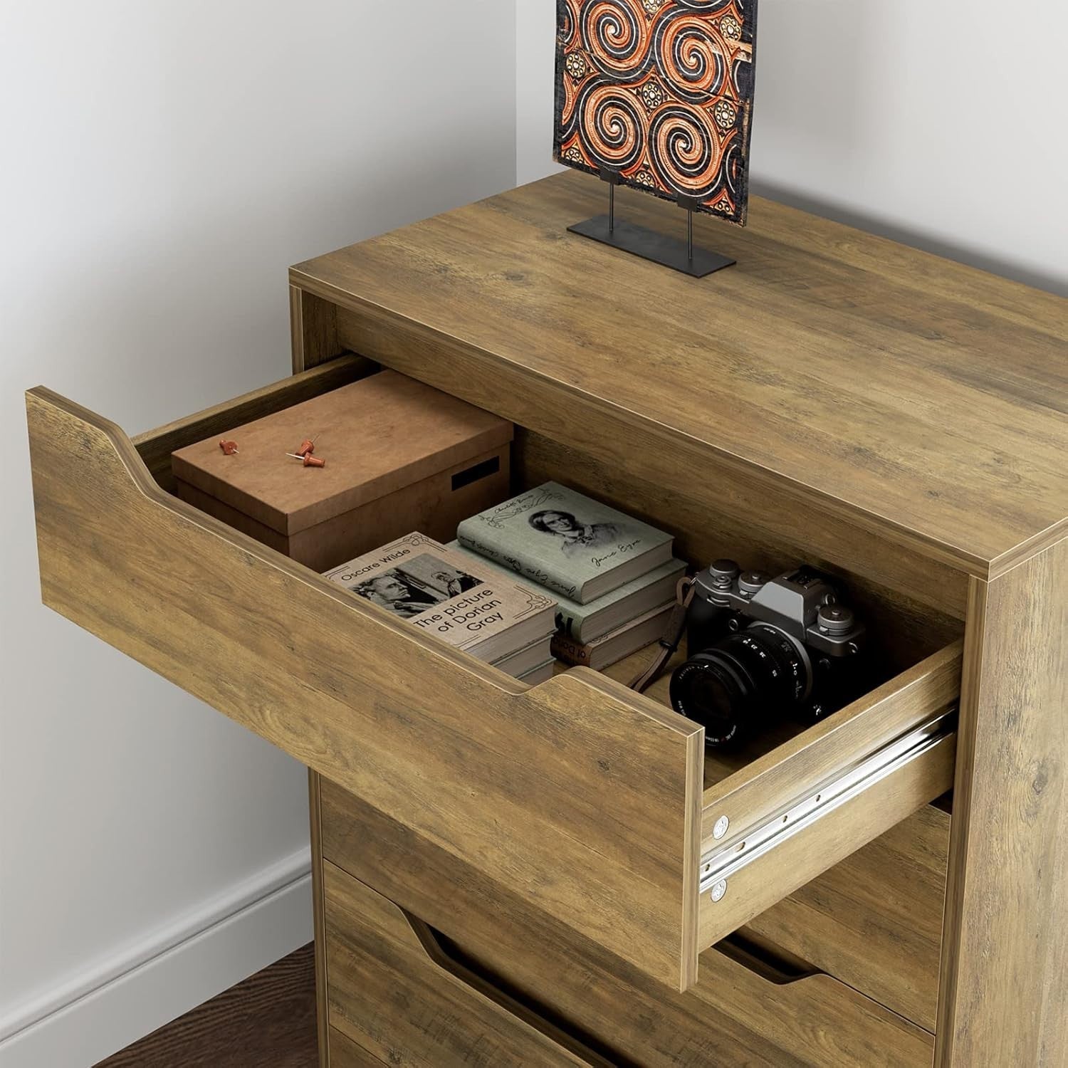 Wooden 4 Drawer Chest Bedroom Storage Cabinet Retro Minimalist Dresser