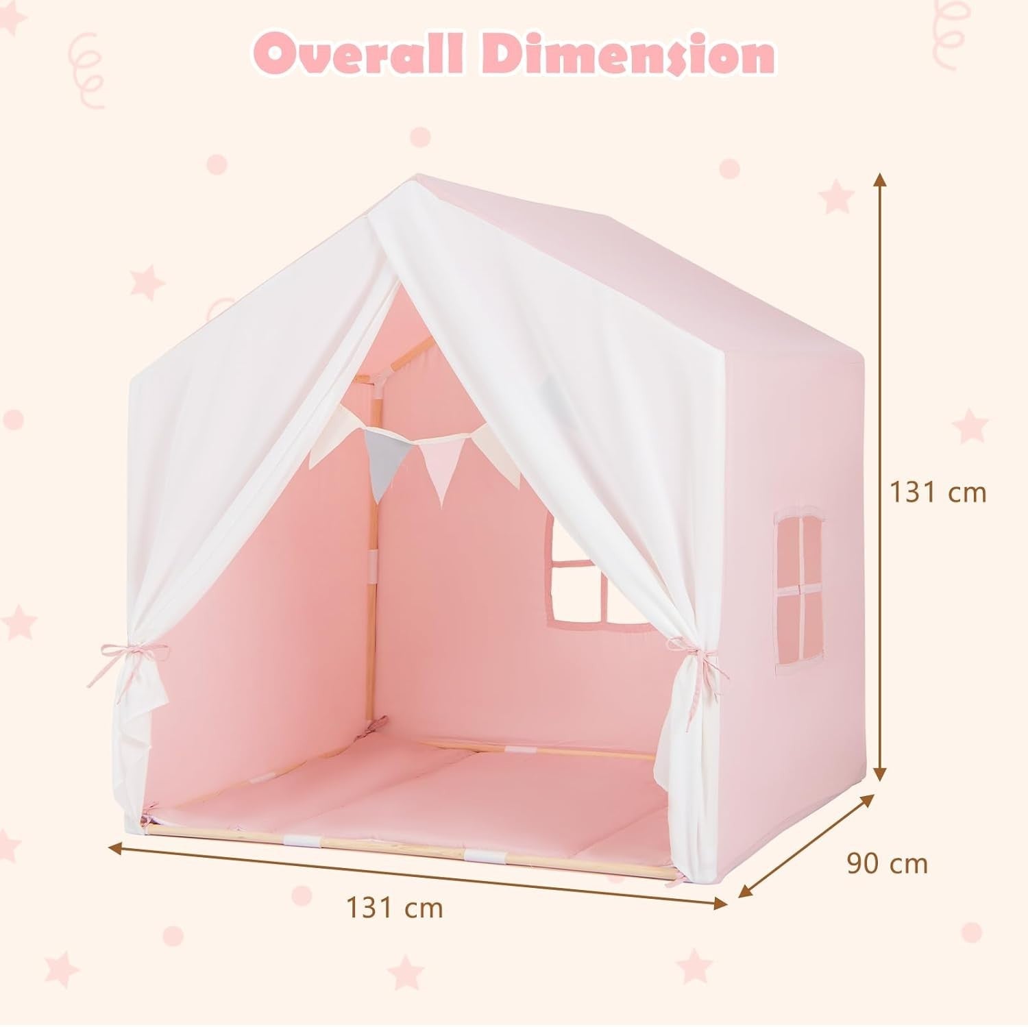Large Kids Play Tent Castle Indoor Outdoor w Washable Mat Pink