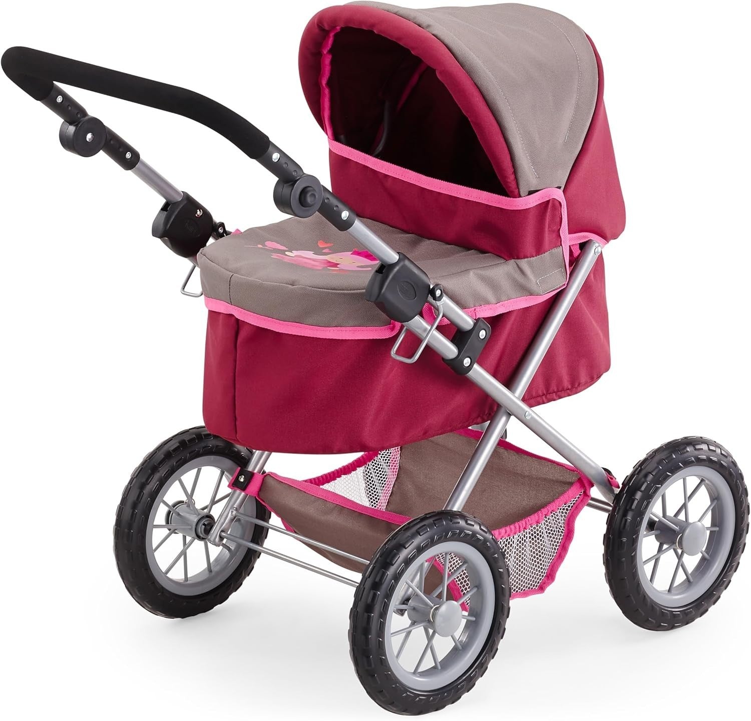 Trendy Doll Stroller Foldable Pram Adjustable Handle Big Wheels Bag 46cm