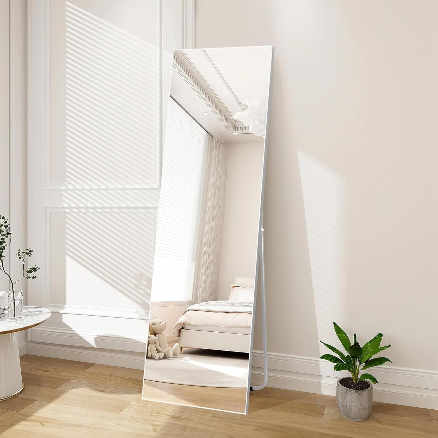 Full Length Mirror 150x41cm White Frame Standing Wall Mounted Safe
