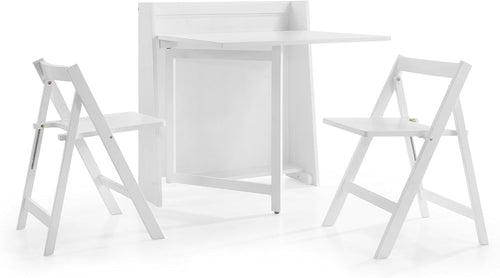 White Compact Folding Dining Set Space Saving Table and Chairs Modern
