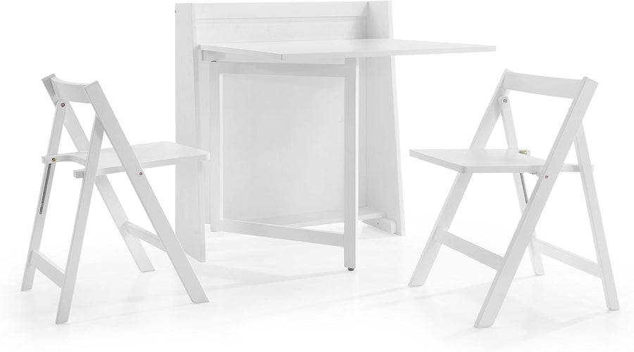 White Compact Folding Dining Set Space Saving Table and Chairs Modern