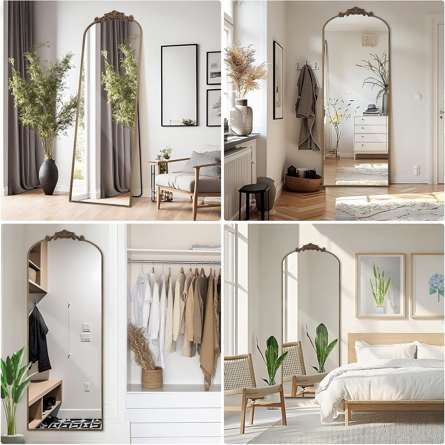 Large Arch Floor Mirror 180x76cm Ornate Bronze Full Body Leaning Wall