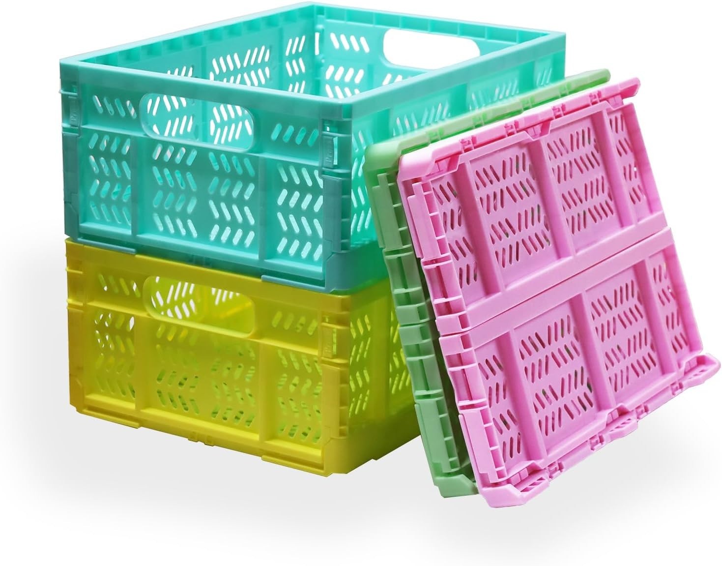 4 Pack 20L Foldable Storage Crates Stackable PP Boxes