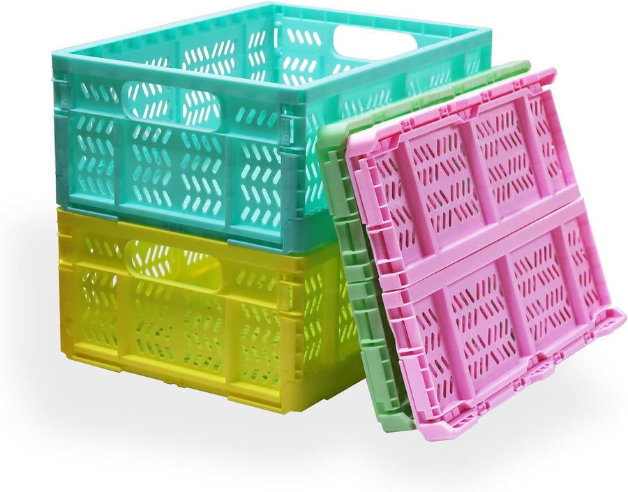 4 Pack 20L Foldable Storage Crates Stackable PP Boxes