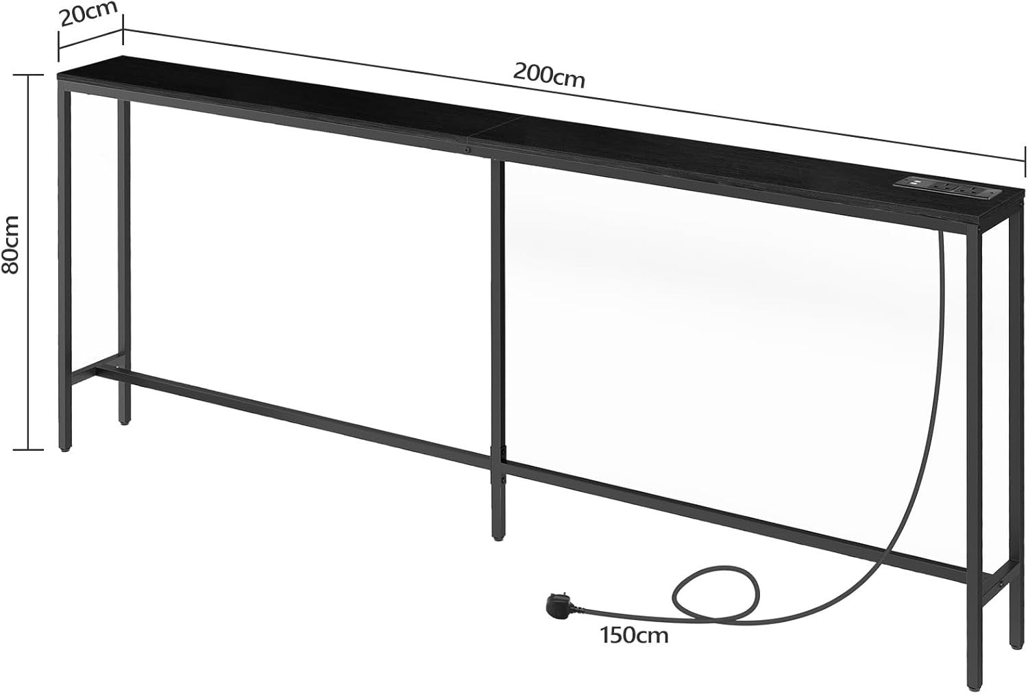 200cm Narrow Console Table with USB & Power Outlets for Hallway Sofa