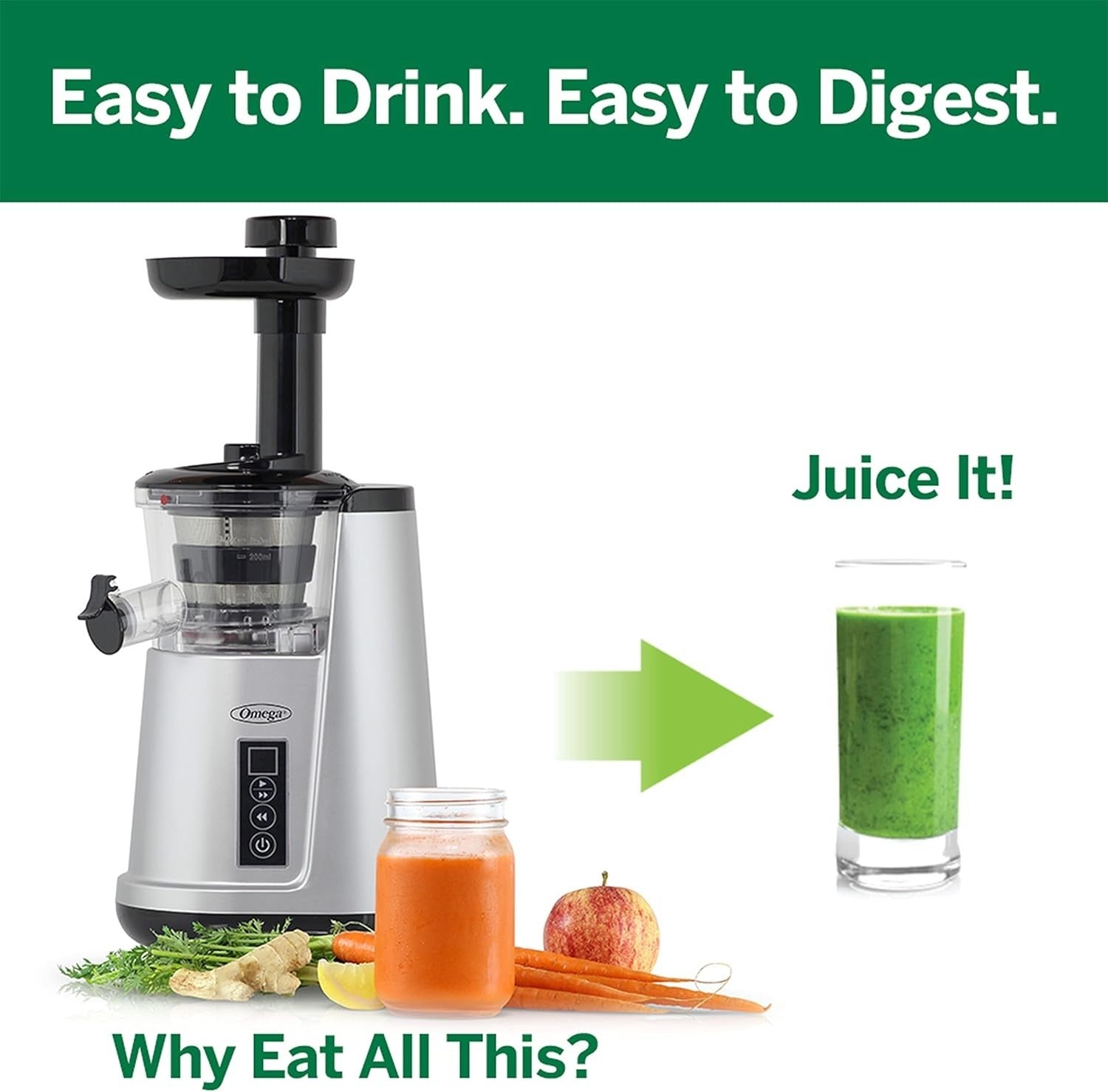Cold Press Slow Masticating Juicer Vertical 65 RPM Compact Silver
