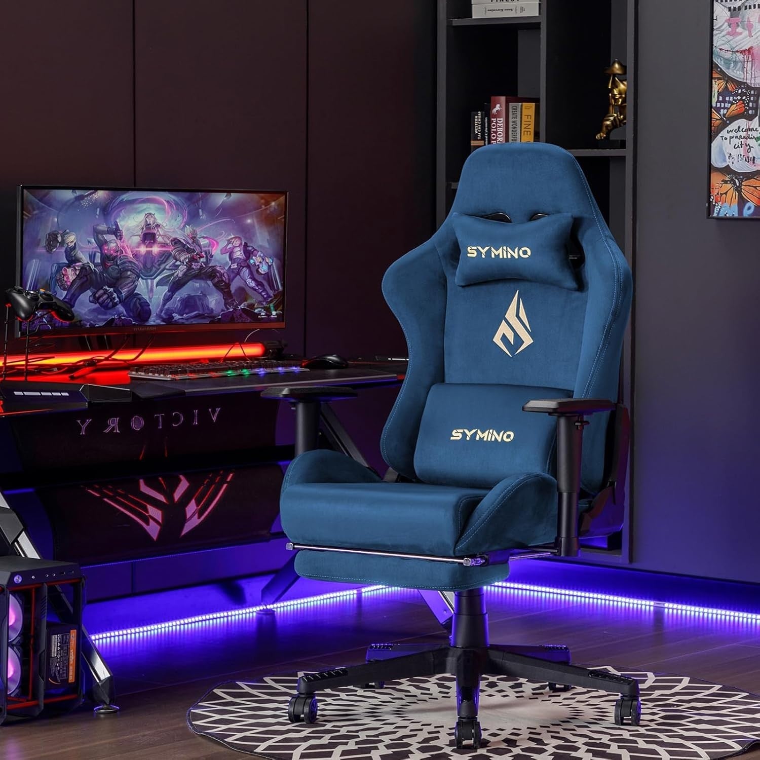 Adjustable Gaming Chair w/ Headrest & Lumbar Support Office Desk Seat Blue