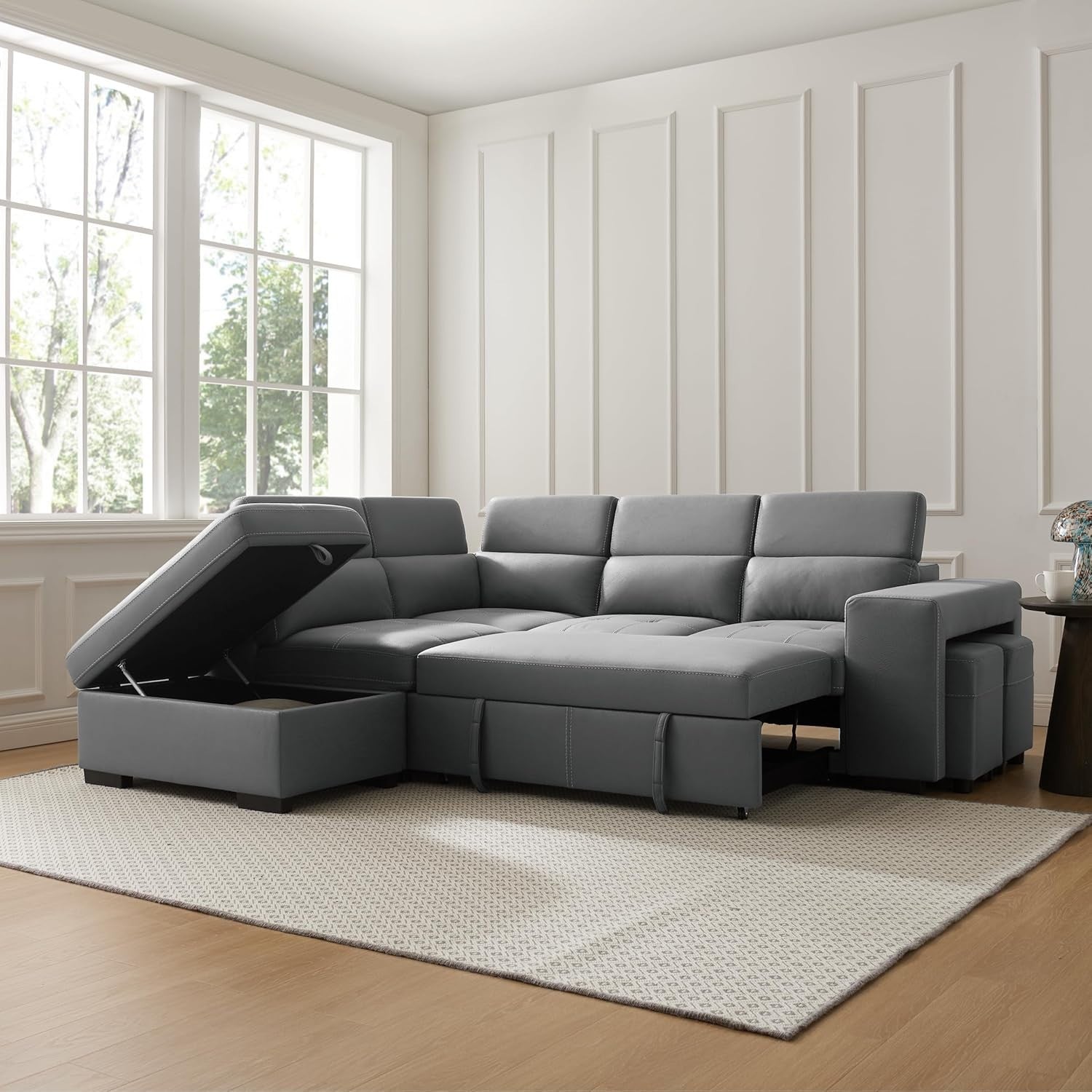 Grey Air Leather Corner Sofa Left Hand – Storage, Footstools, Headrests
