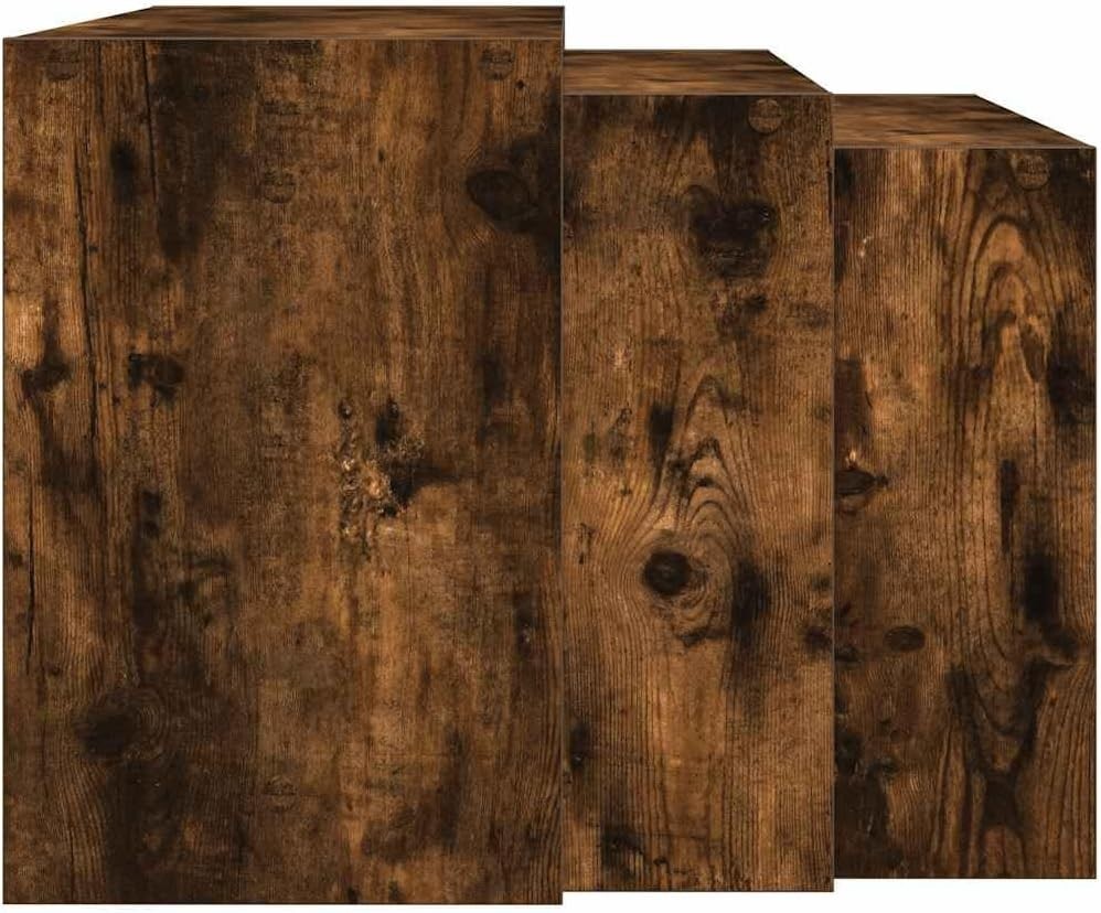 3 Pcs Nesting End Side Coffee Table Set Rectangular Smoked Oak Wood Stacking