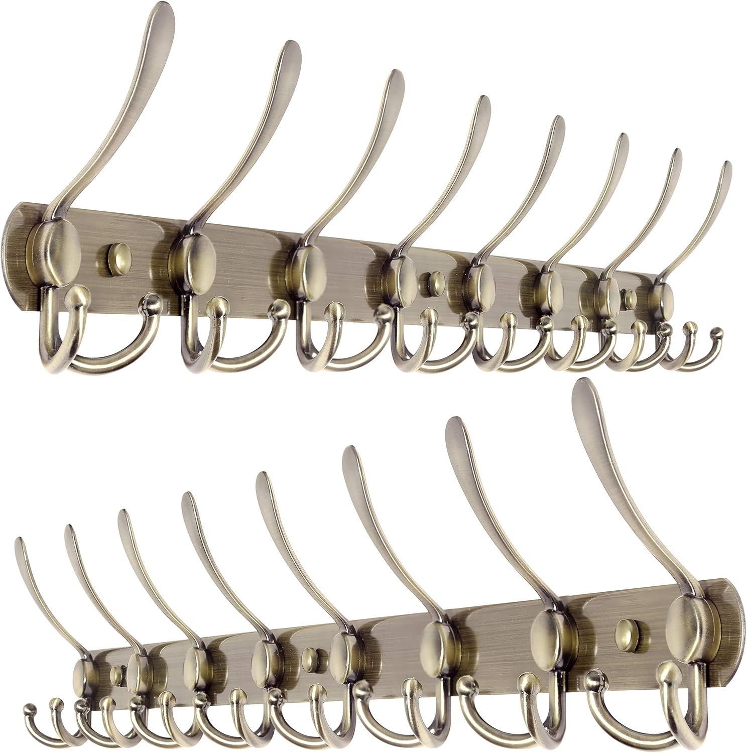 2 Pack 75cm Wall Mounted Coat Racks with 8 Hooks | Bronze Metal Hook Rail