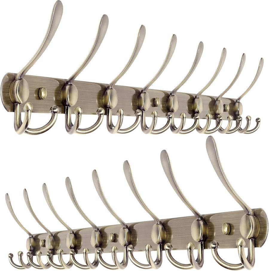 2 Pack 75cm Wall Mounted Coat Racks with 8 Hooks | Bronze Metal Hook Rail
