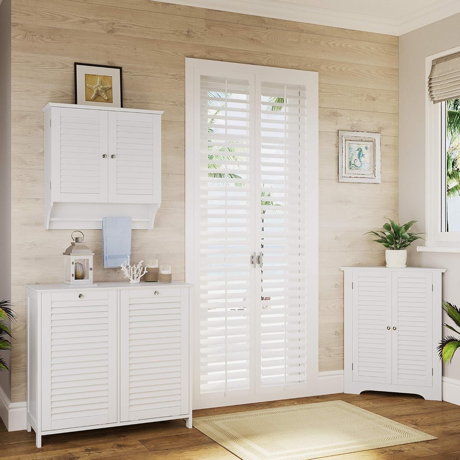 Double Tilt Out Laundry Hamper Cabinet Storage Unit with Removable Bags