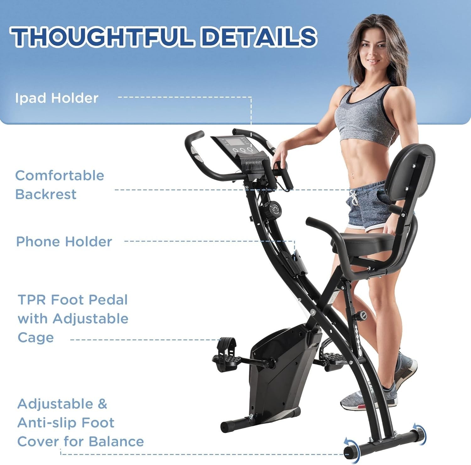 3-in-1 Folding Exercise Bike 8-Level Magnetic LCD Pulse Bands Full-Body Trainer
