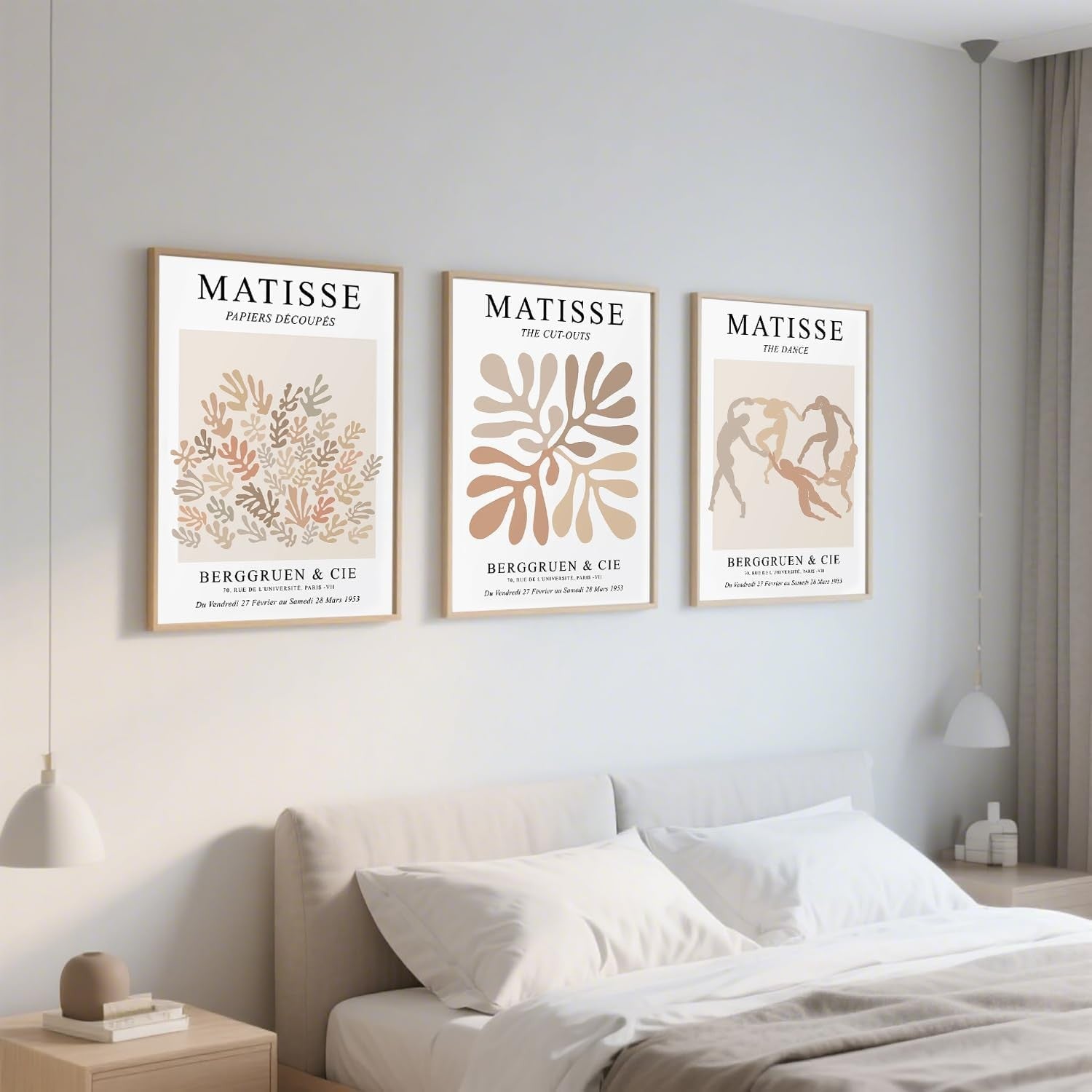 Large Abstract Neutral Wall Art Set of 3 Boho Prints 50x70cm Modern Decor