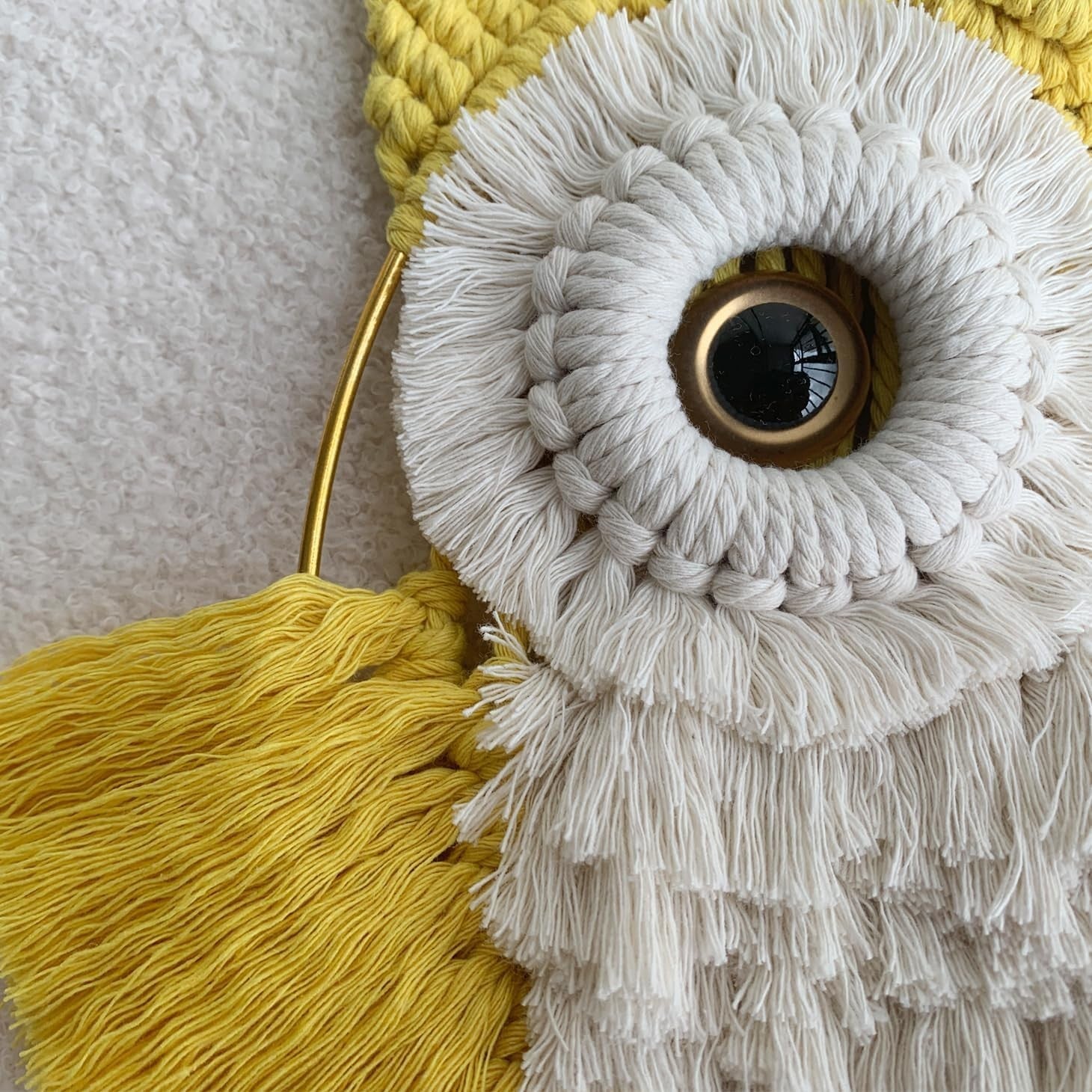 Yellow Macrame Owl Wall Hanging Boho Fiber Art Home Decor