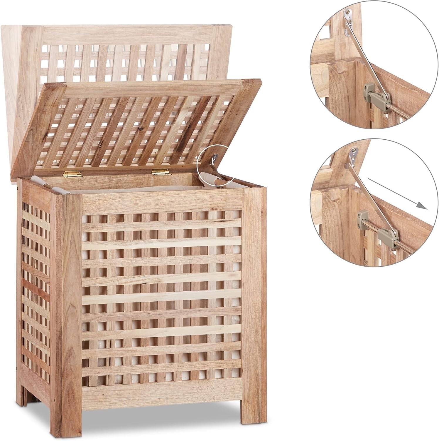Walnut Wooden Laundry Basket with Lid 70L Large Hamper Removable Liner Bag