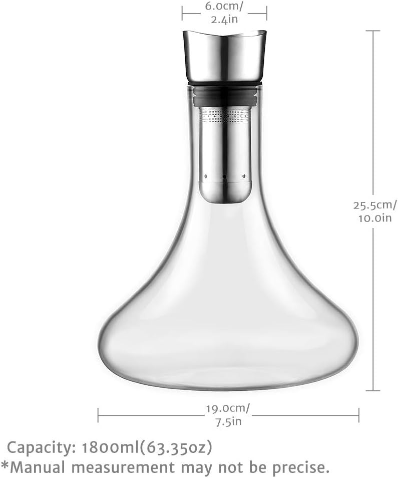 1800ml Crystal Wine Decanter with Aerator Stainless Steel Filter Drip-Free
