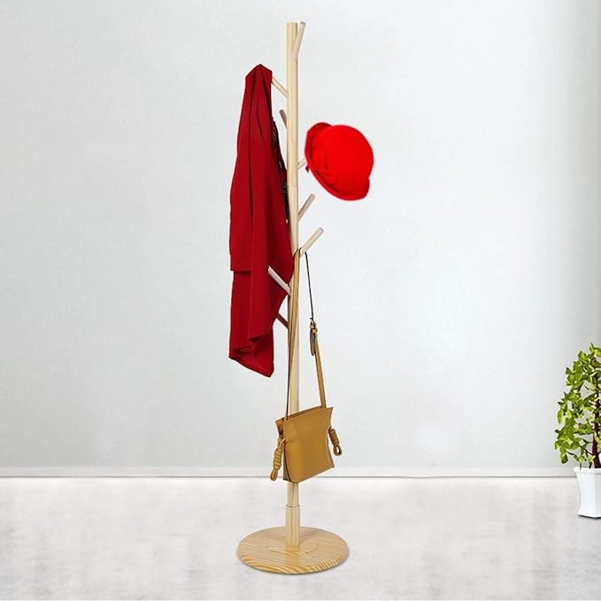 Wooden Standing Coat Rack Tree Clothes Hanger Floor Organizer for Home Office