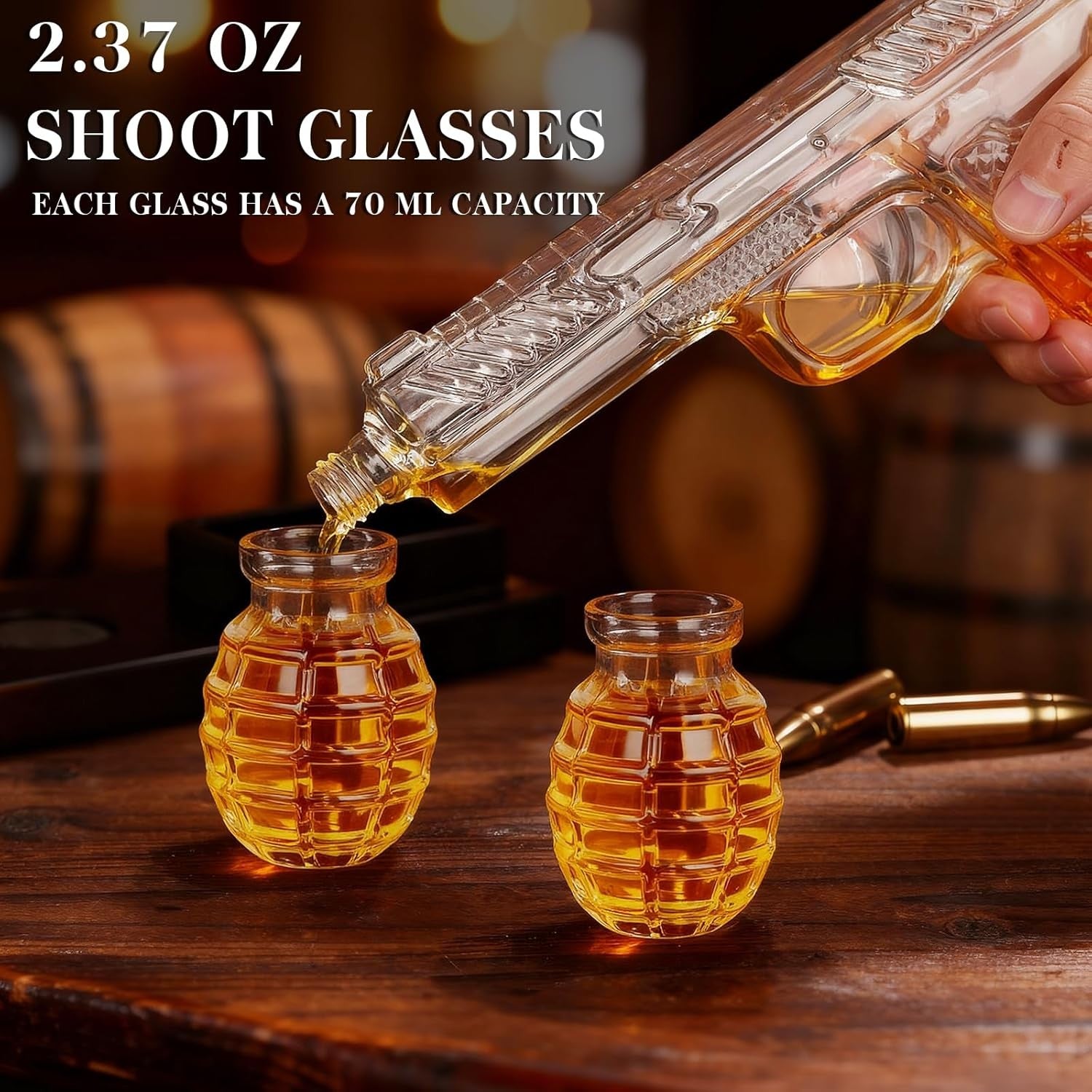 AK47 Whiskey Decanter Set with Stand & 2 Shot Glasses – 570ml Liquor Dispenser G
