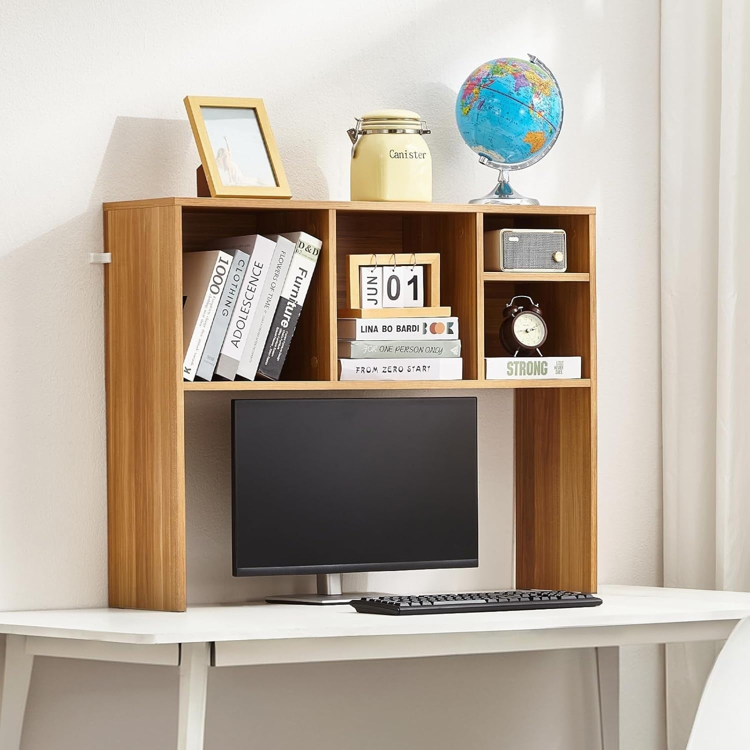 Wood Colour Desktop Bookshelf 94cm Desk Hutch Organizer 1-Tier Storage Rack