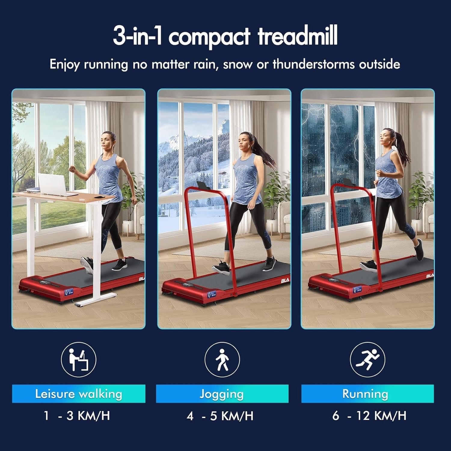 Compact Walking Pad Treadmill 9km/h Slim Under Desk Foldable Quiet Home Gym