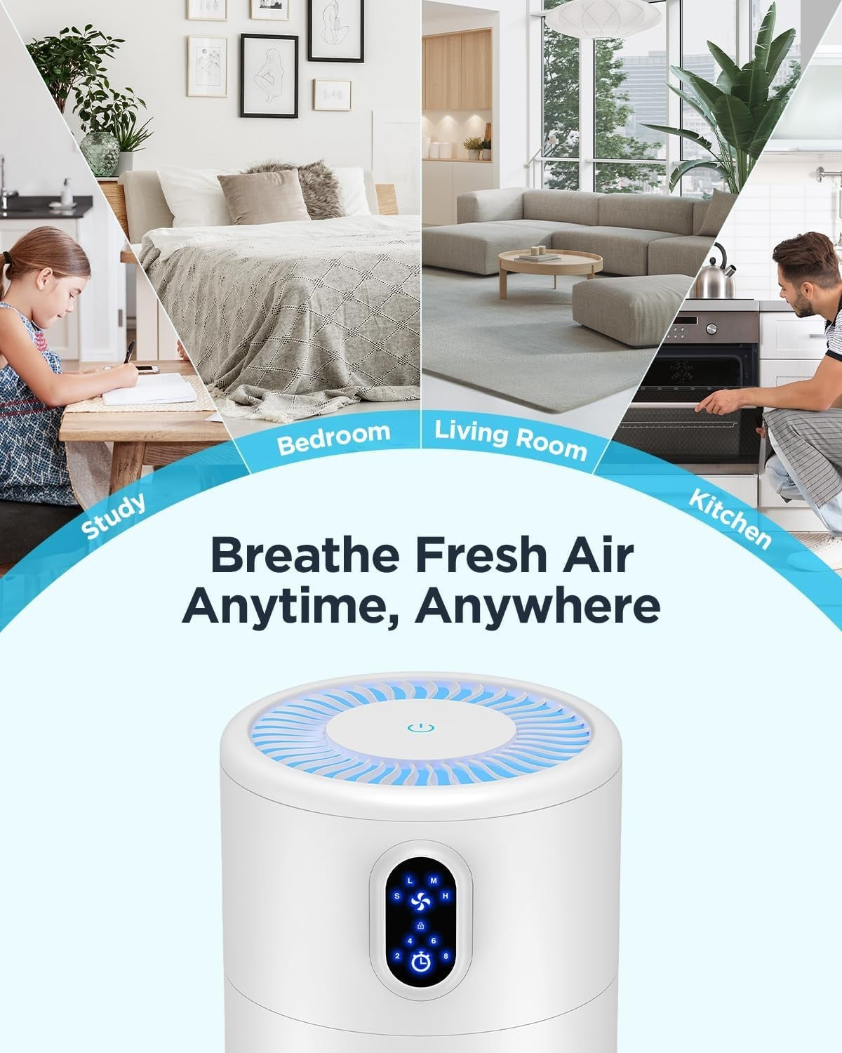 H13 HEPA Air Purifier Bedroom Quiet 20dB Pet Smoke Night Light