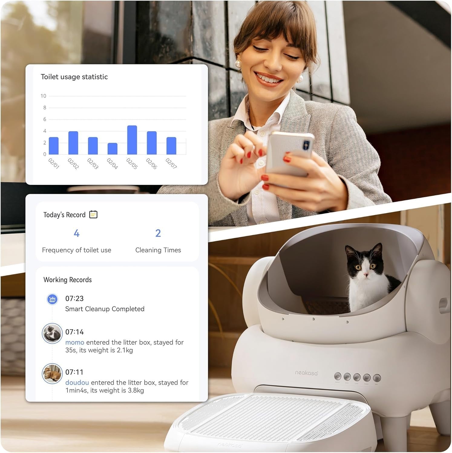 XXL Self Cleaning Cat Litter Box App Control Open Top Odor Free