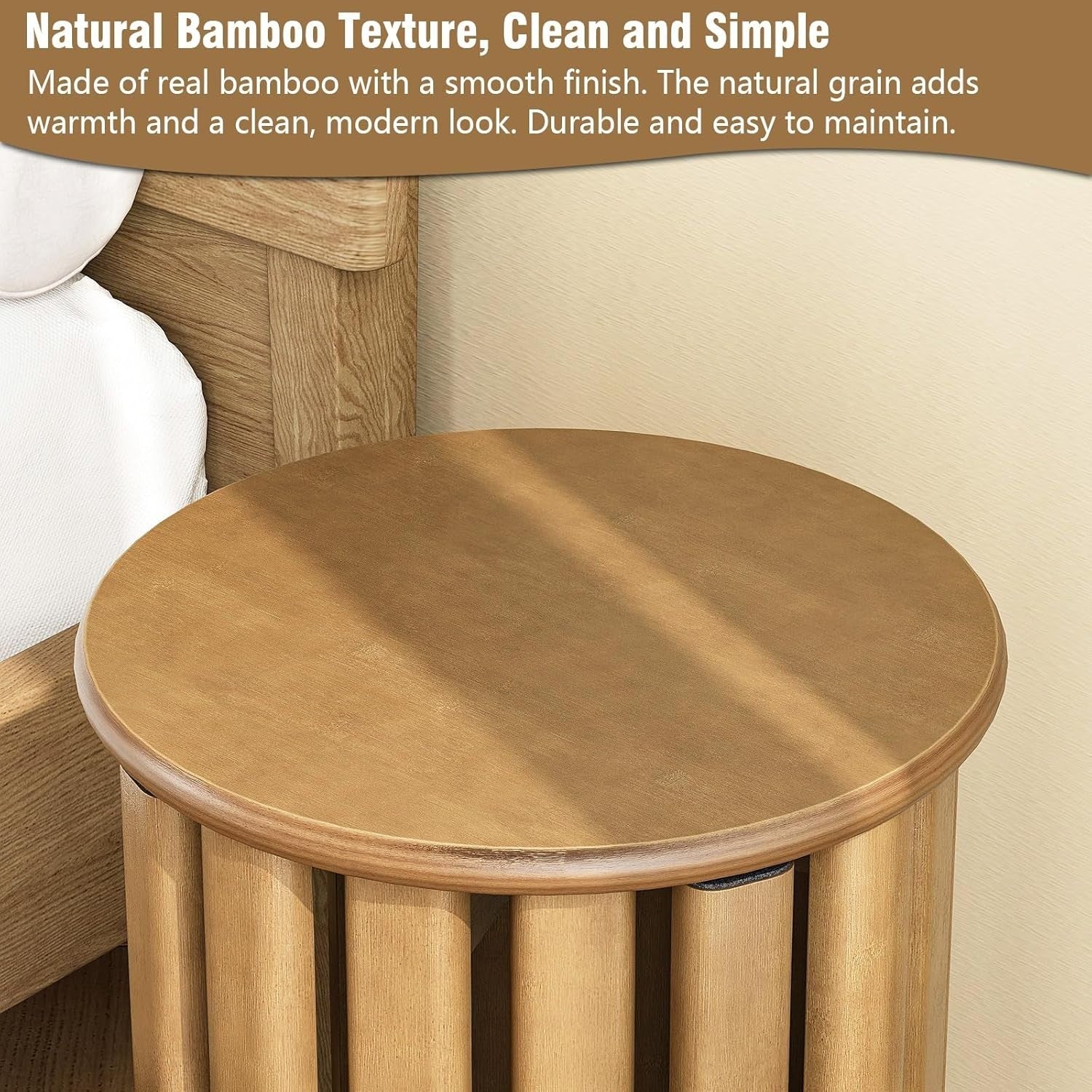 4-in-1 Bamboo Nesting Stools Set, Round Stackable End Tables with Wheels