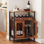 Wine Bar Cabinet with Glass Holder & Bottle Rack | Rustic Brown Sideboard