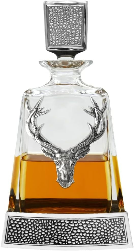 Luxury 650ml Stag Head Whiskey Decanter – Crystal Glass with Pewter Base & Lid