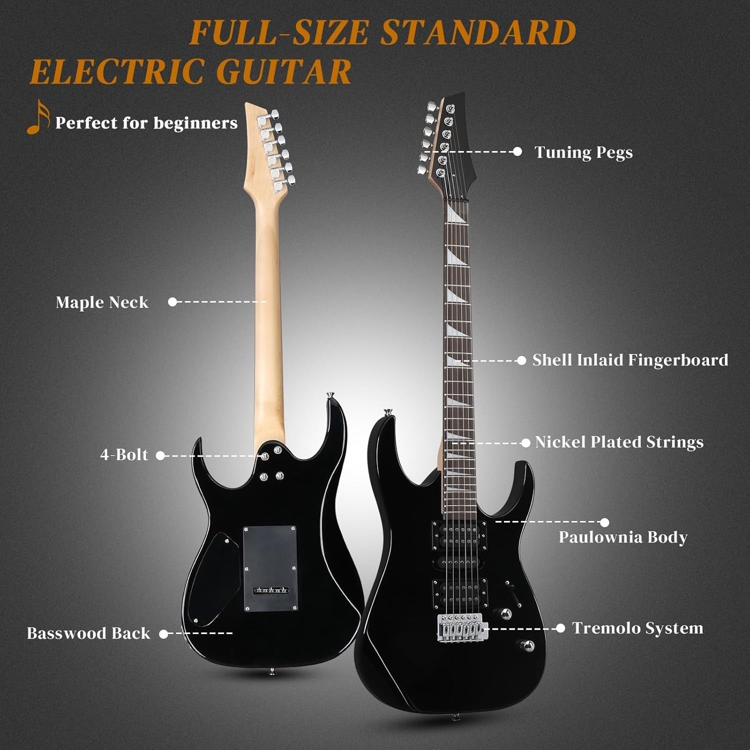 39in Electric Guitar Starter Kit Pickups 20W Amp Black