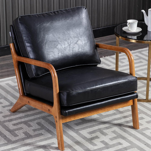 Kids Armchair with Footstool PVC Leather Sofa Chair Toddler Seat Black