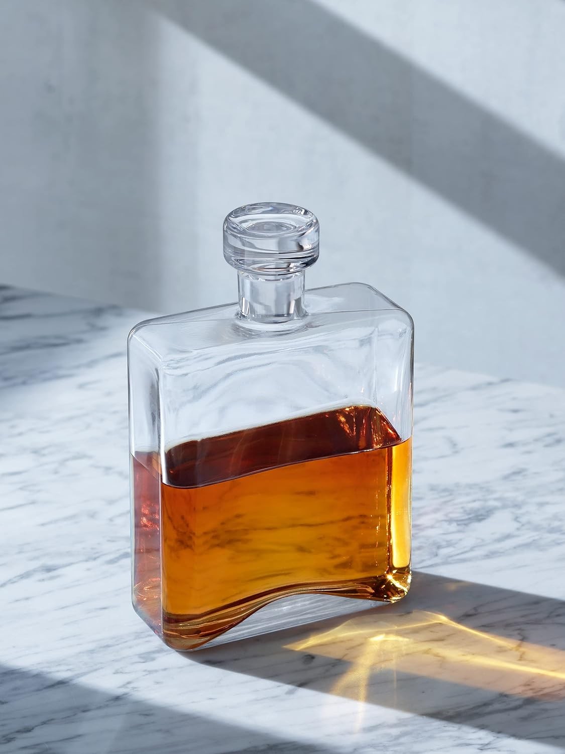 Luxury Handmade 1L Whisky Decanter Clear Oblong Mouthblown Glass Gift