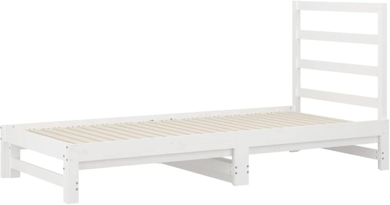 White Solid Pine Pull-Out Daybed 2x 90x200cm | Sofa Bed Guest Frame with Slats