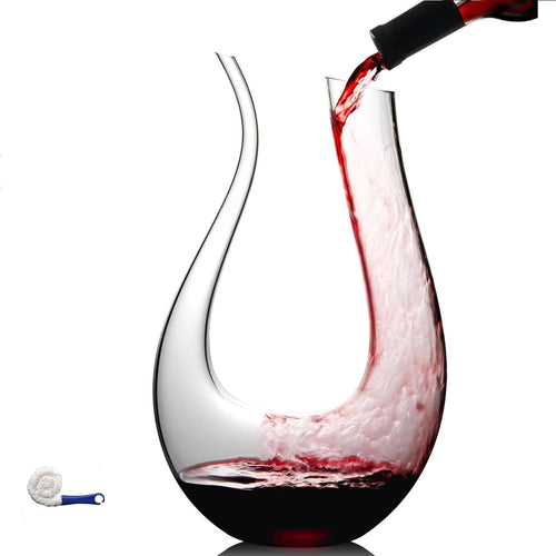 1.5L U-Shaped Crystal Wine Decanter Hand-Blown Aerator Carafe for 750ml Red Wine